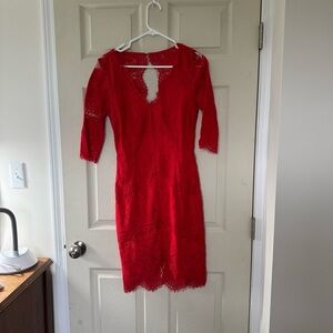Soieblu Red Sheath Midi Dress 3/4 Sleeve Crew Neck